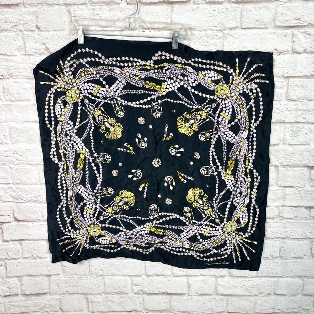 Oscar De La Renta Silk Pearl Jewels Scarf
